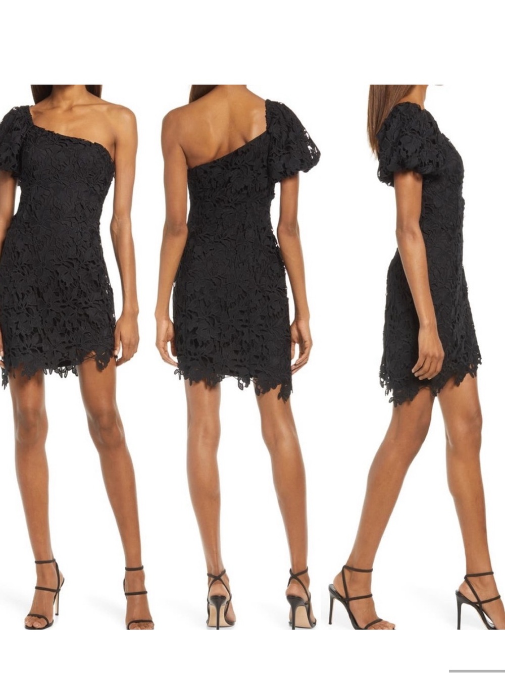 Nordstrom Floret Studios Lace One Shoulder Black Mini Dress Size Large